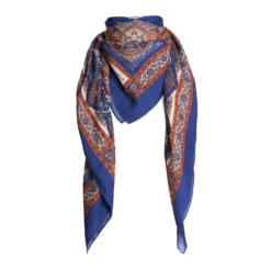 SCIALLE 140 MARRONE E BLUETTE IN LANA Fantasia floreale