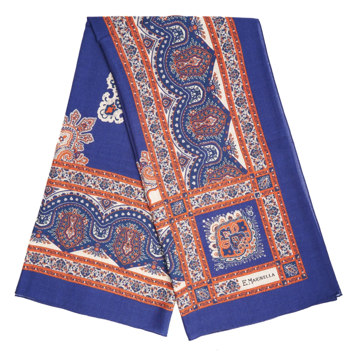 SCIALLE 140 MARRONE E BLUETTE IN LANA Fantasia floreale