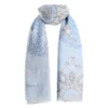 SCIARPA AZZURRO IN COTONE E LINO Macro flowers