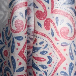 SCIARPA BEIGE E BLU IN COTONE E LINO Macro flowers