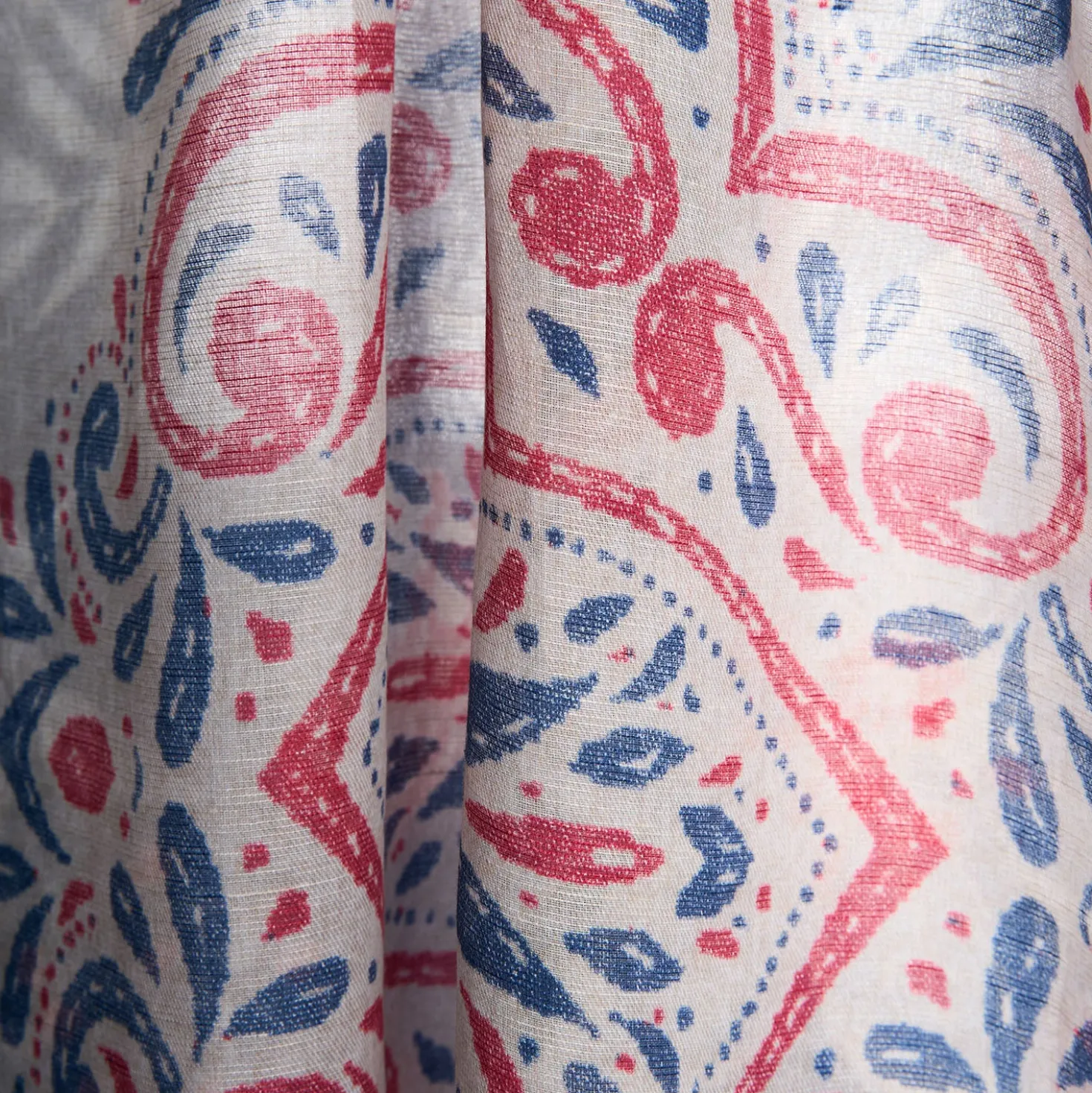 SCIARPA BEIGE E BLU IN COTONE E LINO Macro flowers