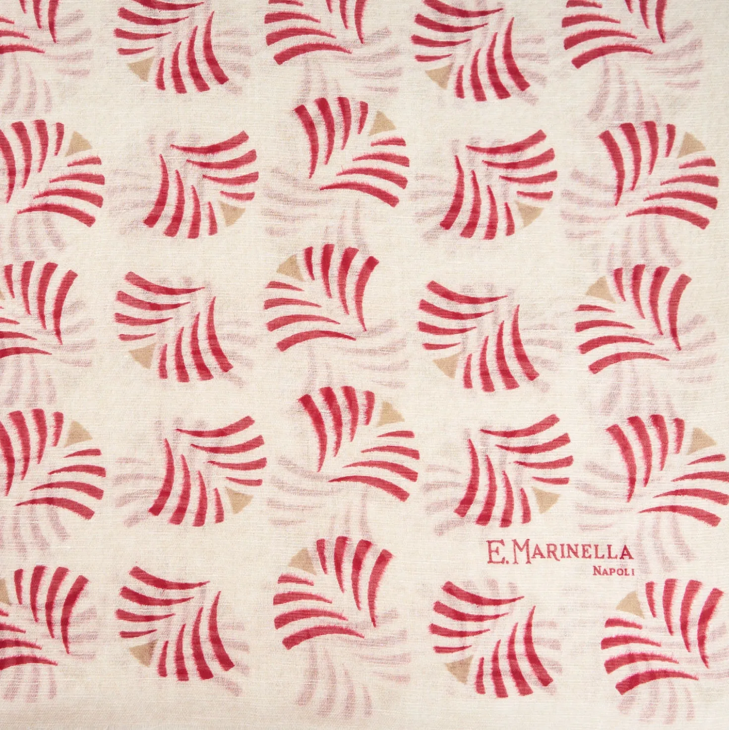 SCIARPA BEIGE IN COTONE E LINO Ventagli rossi