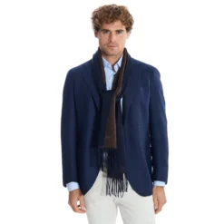SCIARPA BICOLOR BLU E MARRONE SCURO IN SETA E CASHMERE Tinta unita