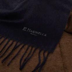 SCIARPA BICOLOR BLU E MARRONE SCURO IN SETA E CASHMERE Tinta unita