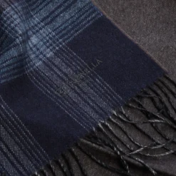 SCIARPA BICOLOR BLU SCURO IN SETA E CASHMERE Check