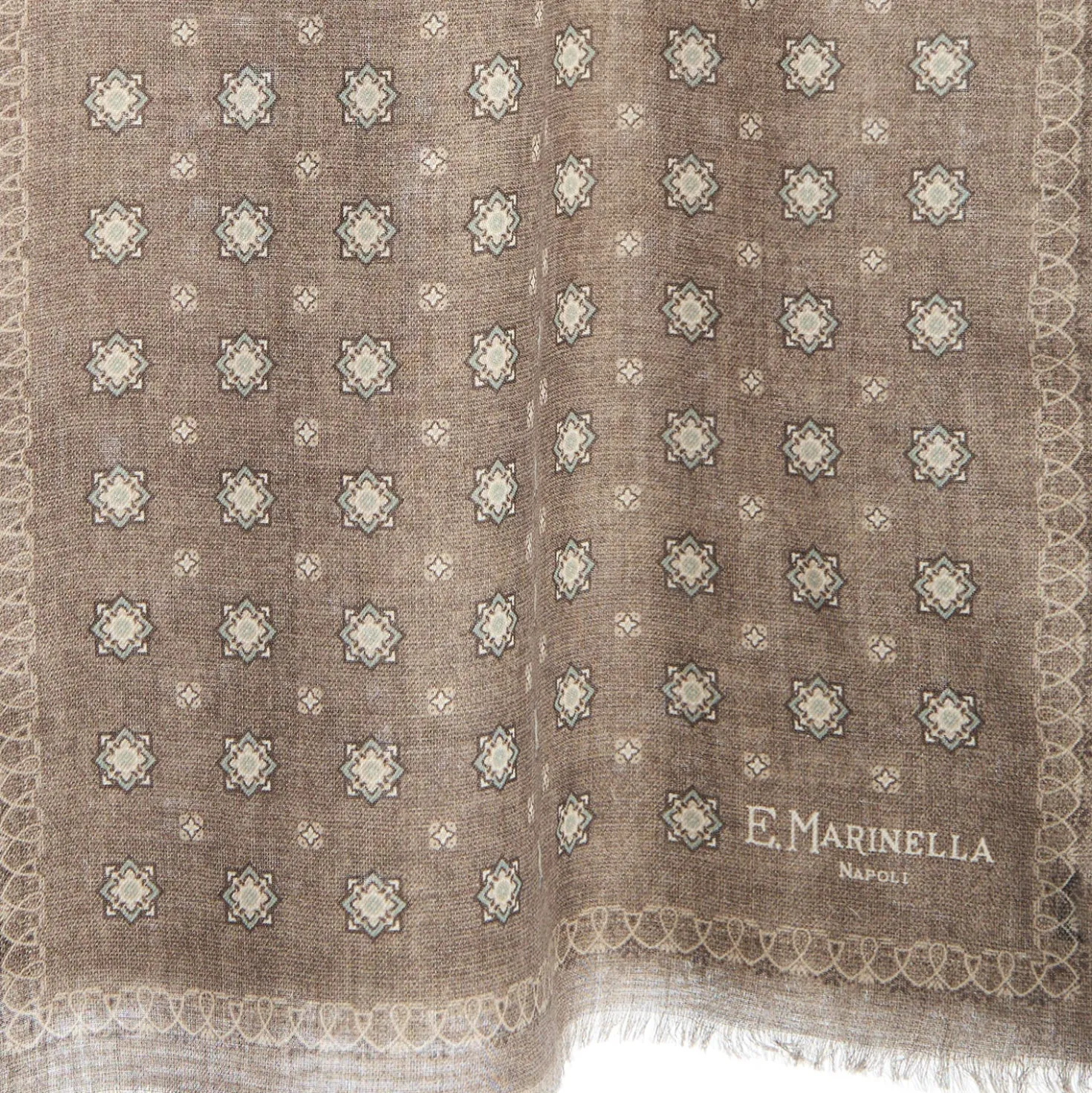 SCIARPA TUBOLARE BEIGE IN LANA E SETA Microfantasia fiore
