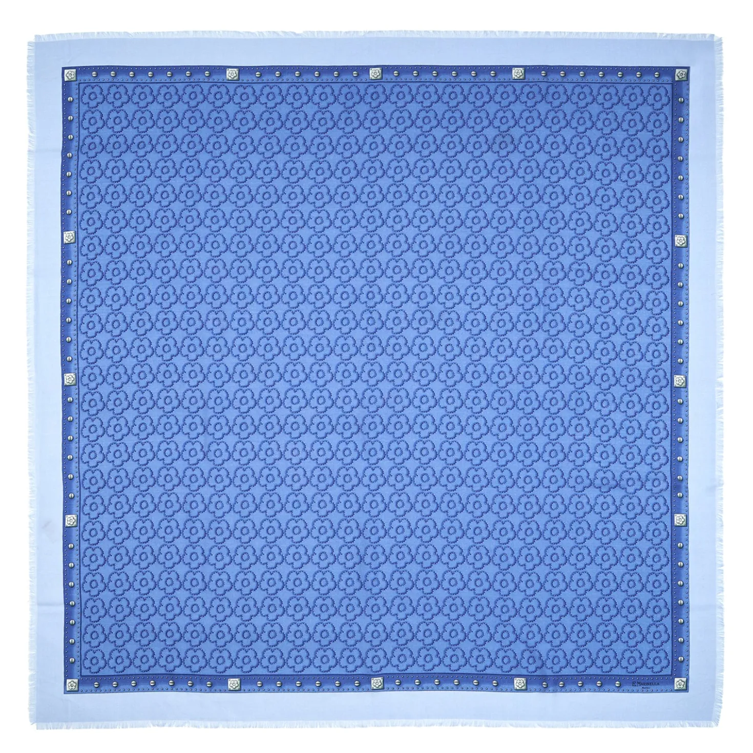STOLA AZZURRO POLVERE 115 IN LANA, SETA E CASHMERE Fiori d’archivio