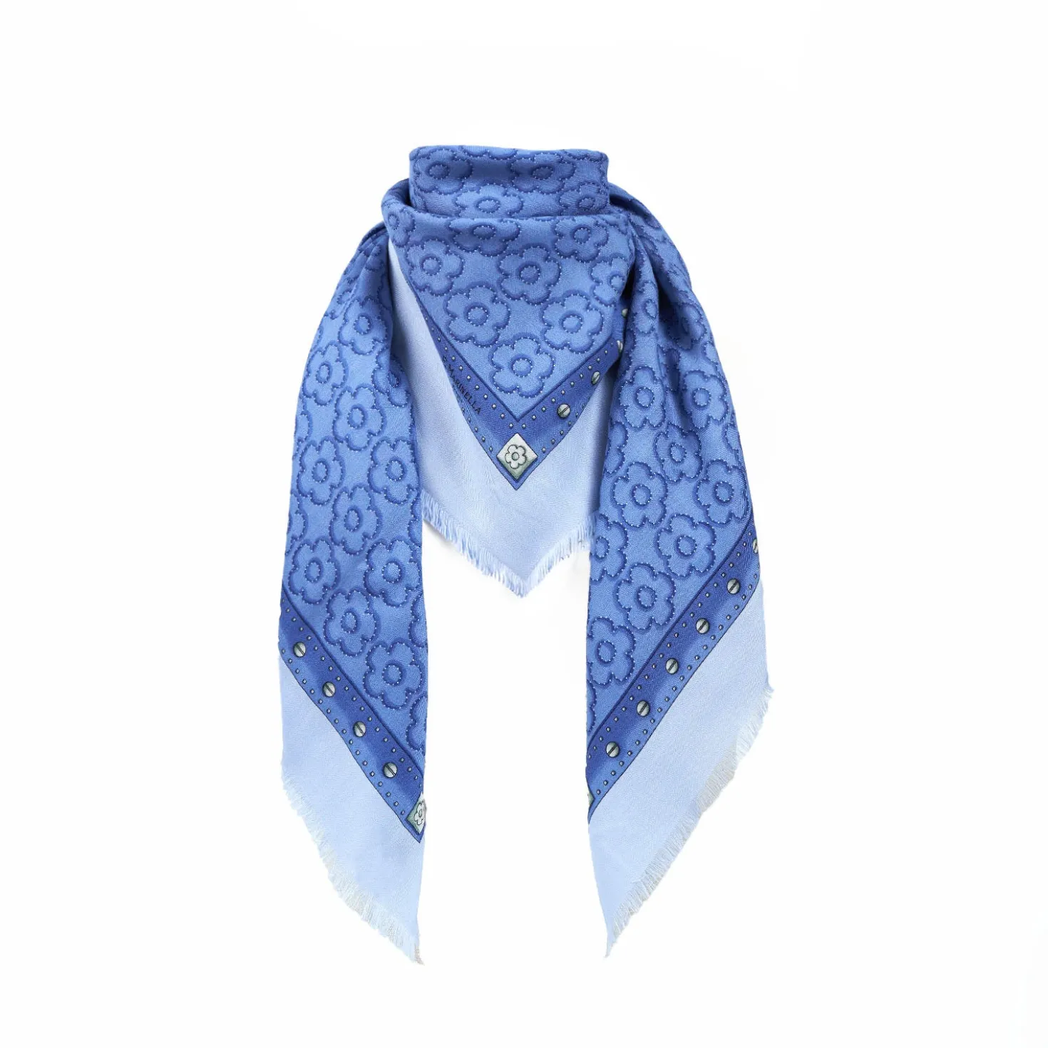 STOLA AZZURRO POLVERE 115 IN LANA, SETA E CASHMERE Fiori d’archivio