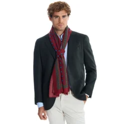 STOLA BORDEAUX IN LANA Decorazioni floreali