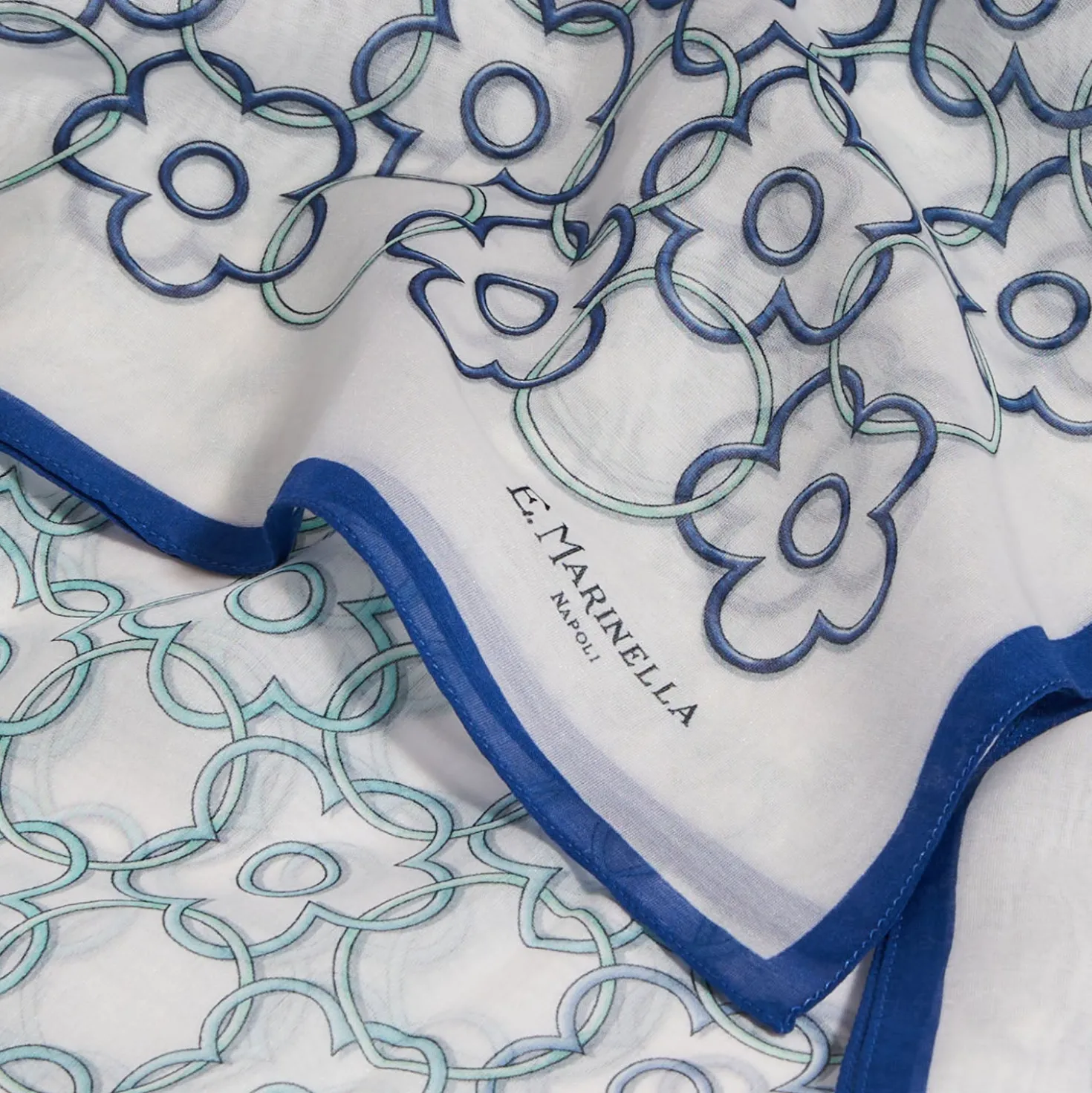 STOLA IN VOILE DI COTONE E SETA BLU Fiore monogram 100