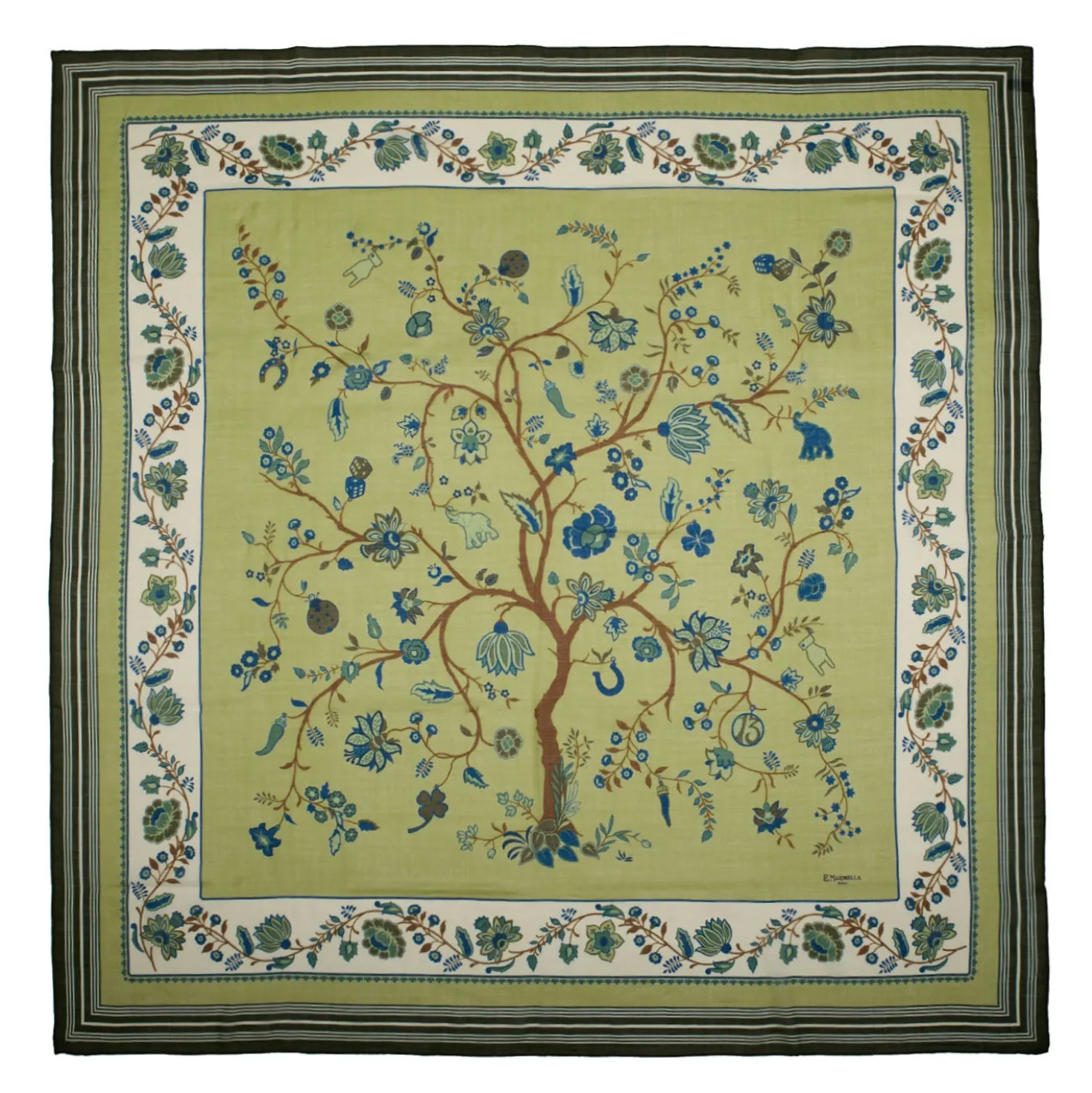 STOLA VERDE OLIVA 140 IN LANA E CASHMERE Albero della vita