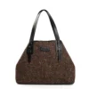 TOTE BAG MARRONE E NERA In lana e pelle martellata