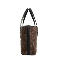 TOTE BAG MARRONE E NERA In lana e pelle martellata