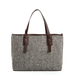 TOTE BAG MARRONE In lana e pelle martellata