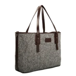 TOTE BAG MARRONE In lana e pelle martellata