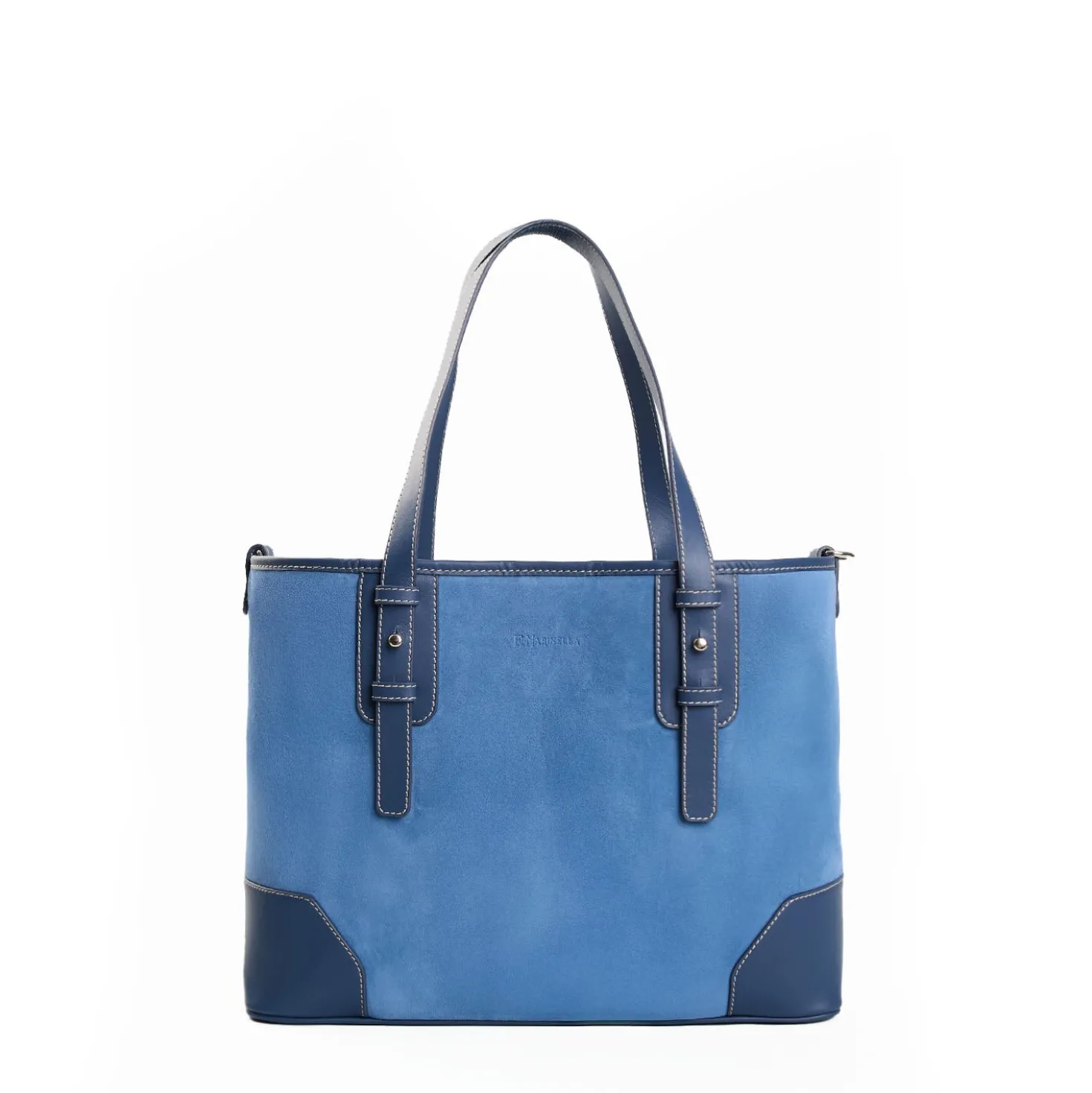 TOTE BAG MIDI AZZURRO POLVERE In suede e pelle