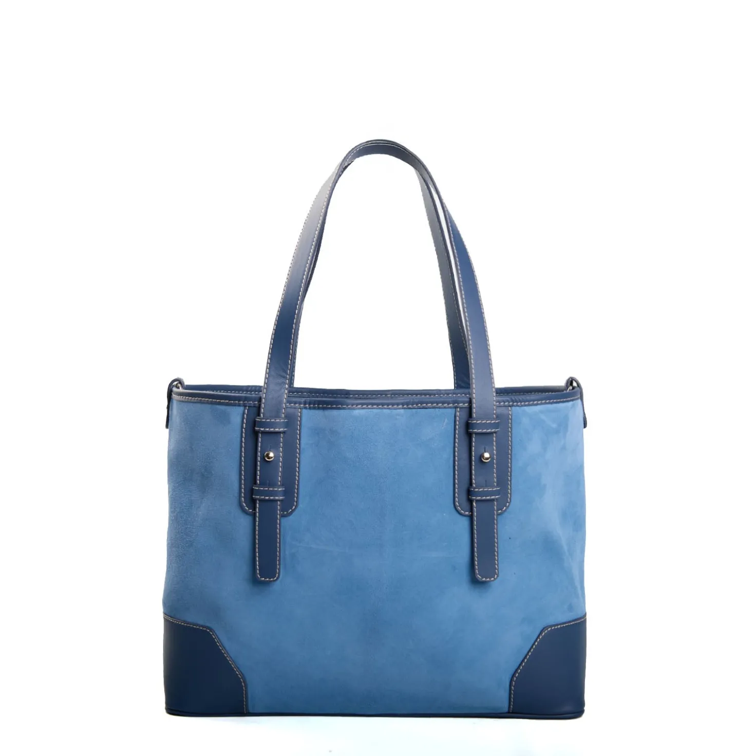 TOTE BAG MIDI AZZURRO POLVERE In suede e pelle