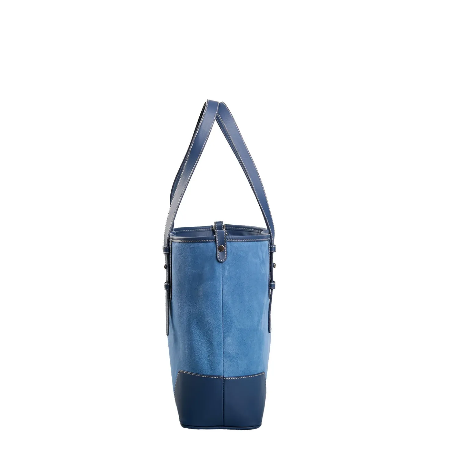 TOTE BAG MIDI AZZURRO POLVERE In suede e pelle