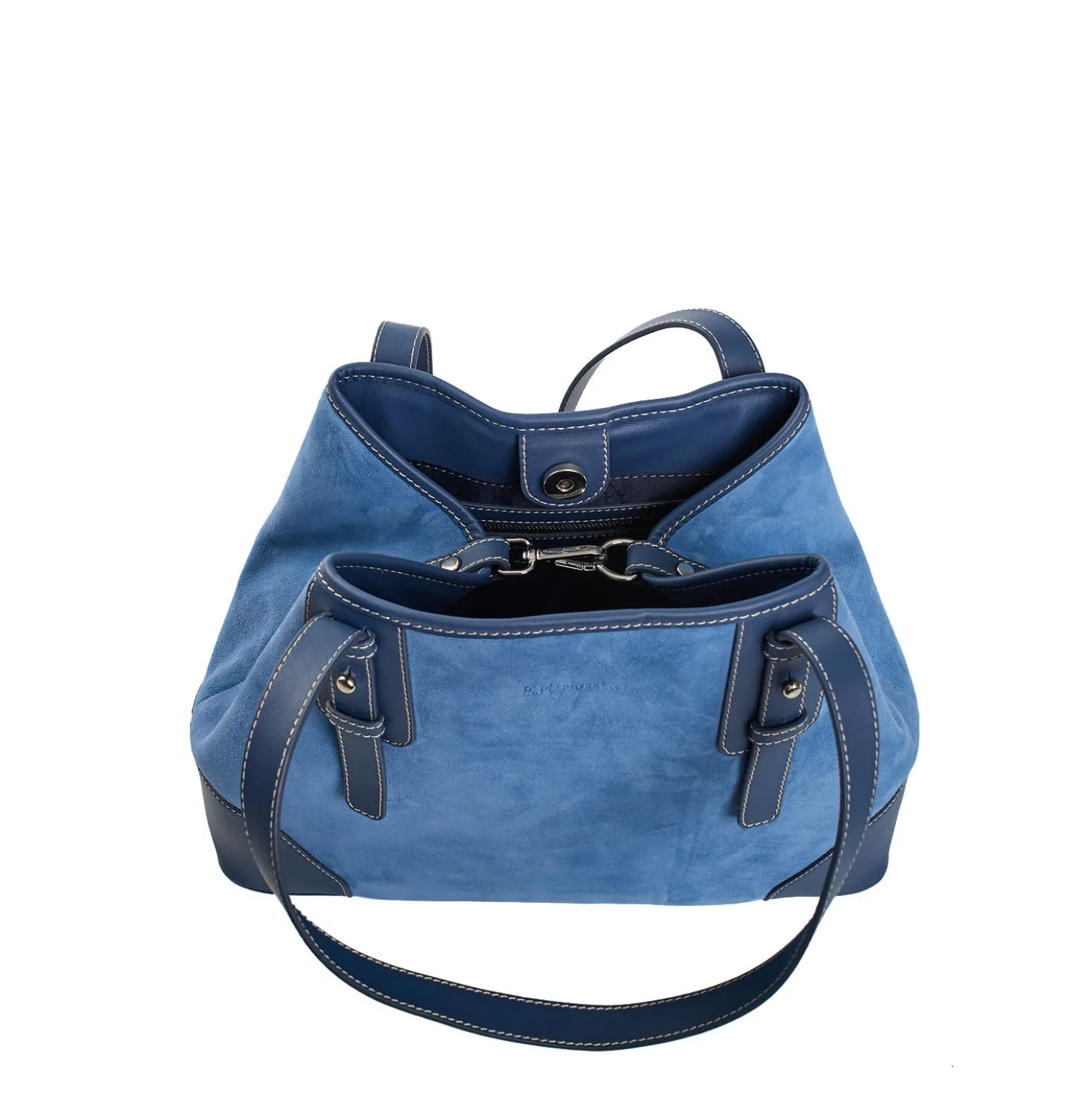 TOTE BAG MIDI AZZURRO POLVERE In suede e pelle