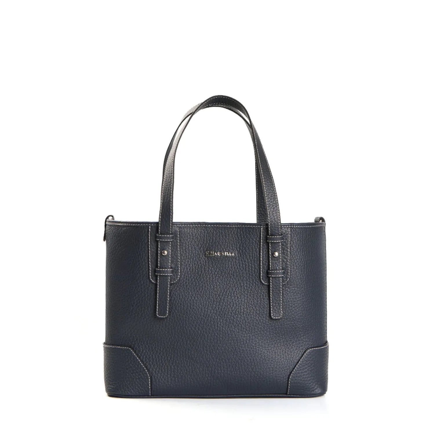 TOTE BAG MIDI BLU SCURO In pelle martellata