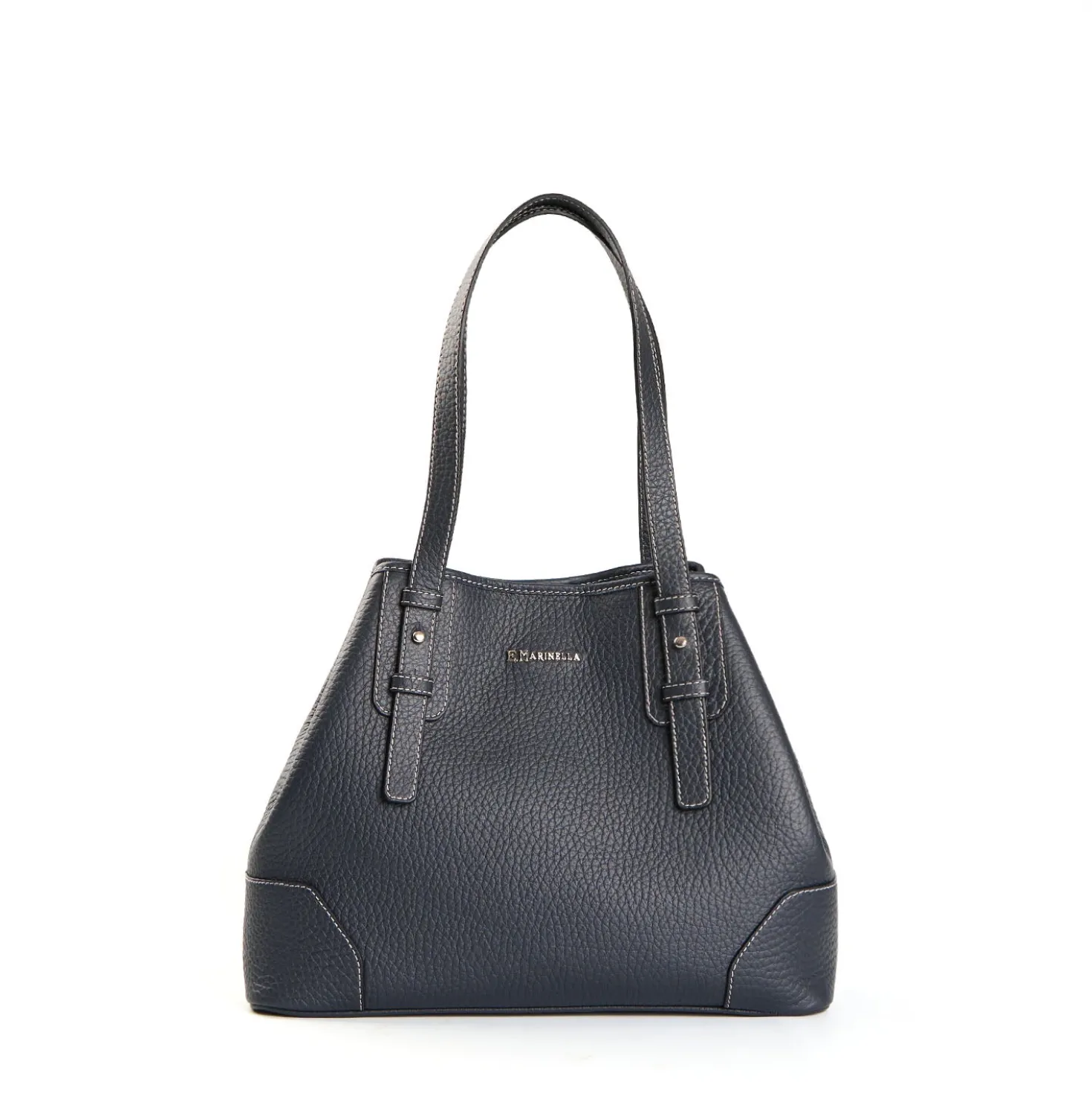 TOTE BAG MIDI BLU SCURO In pelle martellata