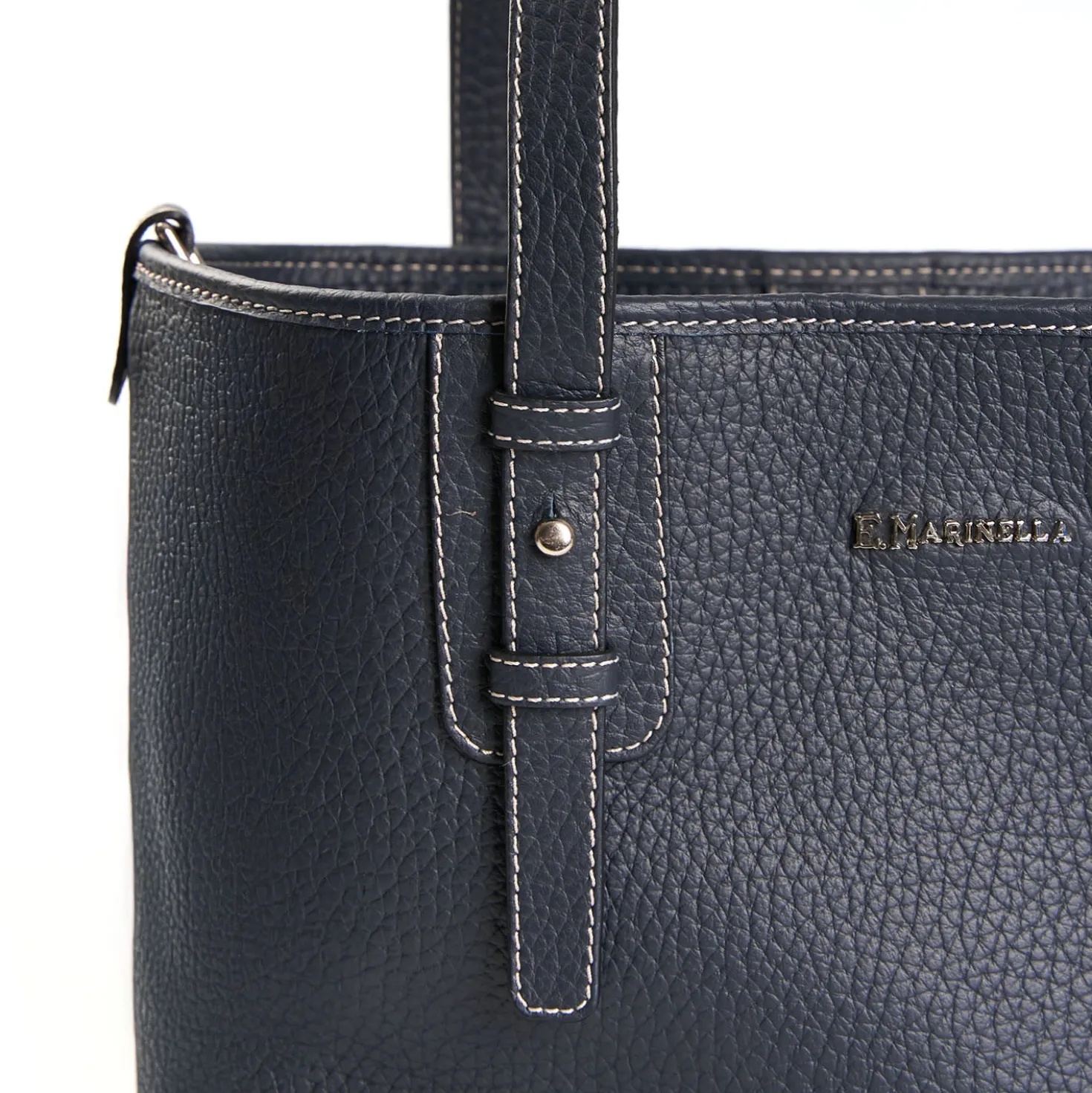 TOTE BAG MIDI BLU SCURO In pelle martellata
