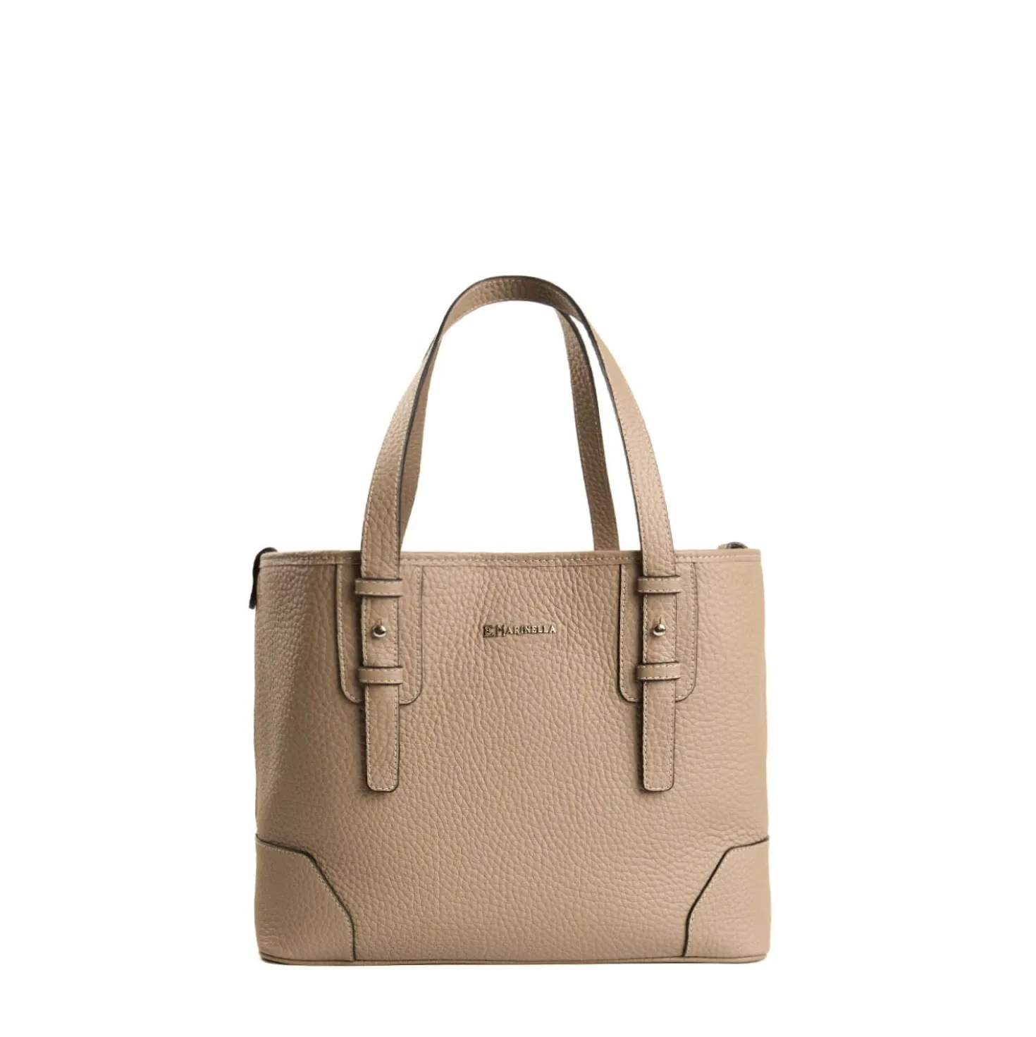 TOTE BAG MIDI COLOR TORTORA In pelle martellata