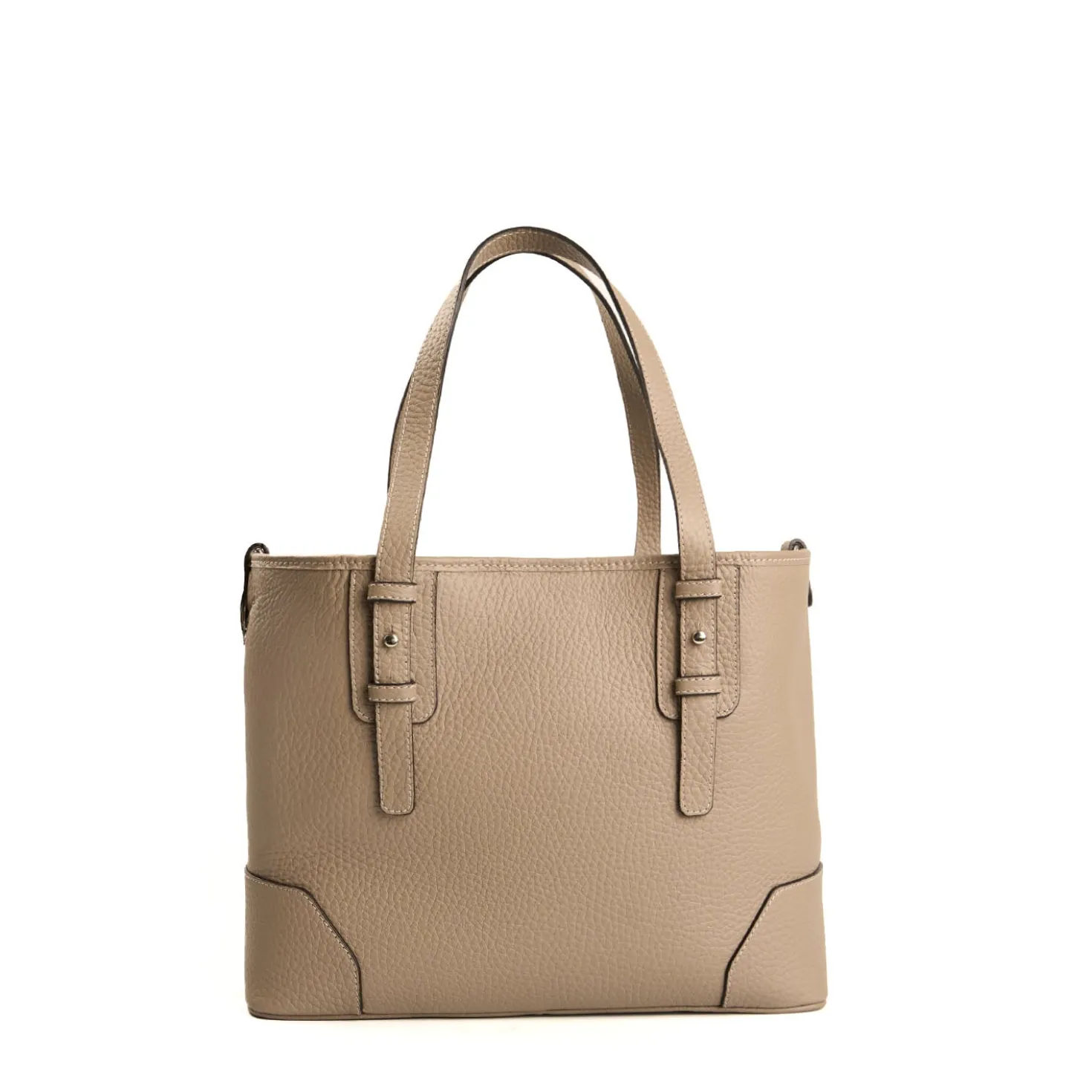 TOTE BAG MIDI COLOR TORTORA In pelle martellata