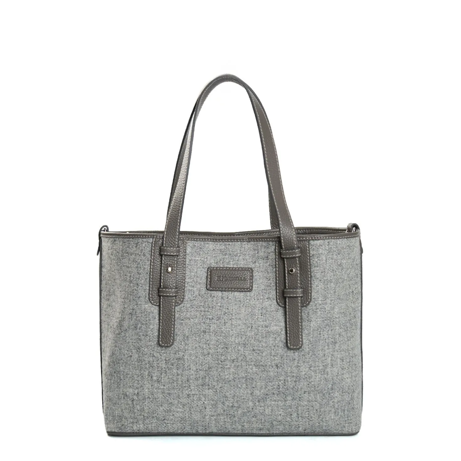 TOTE BAG MIDI GRIGIO CHIARO In lana e pelle