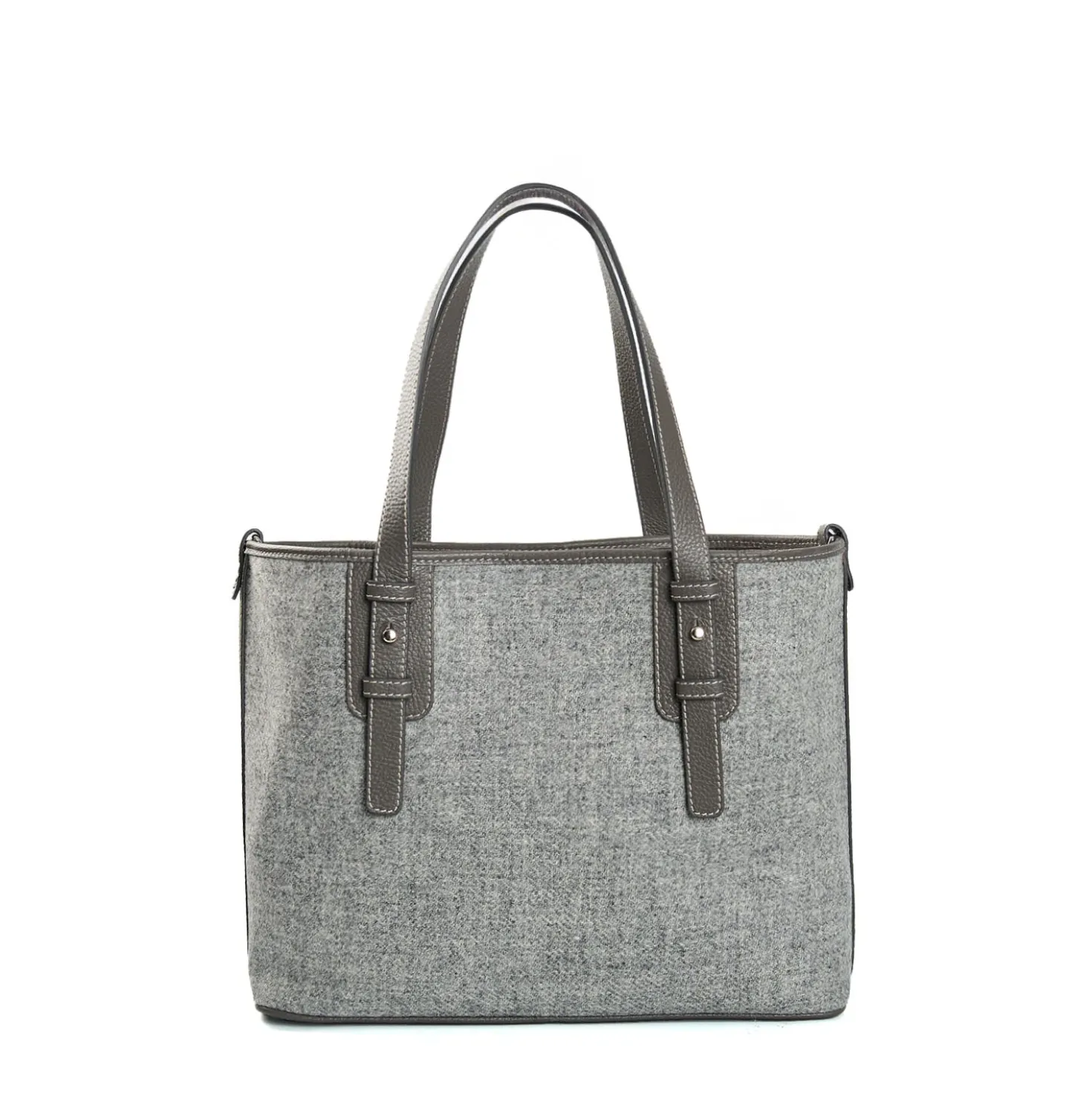 TOTE BAG MIDI GRIGIO CHIARO In lana e pelle