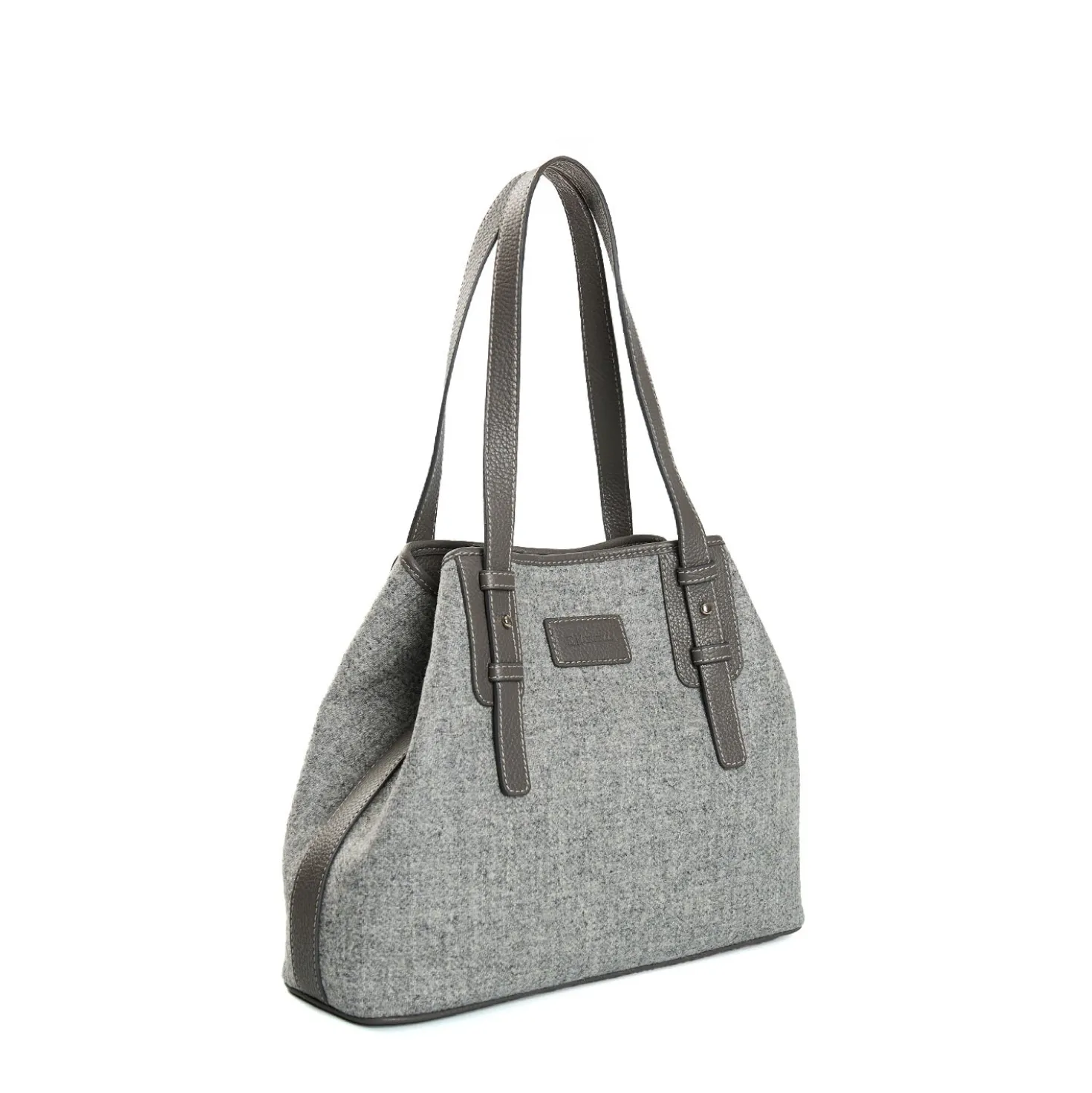 TOTE BAG MIDI GRIGIO CHIARO In lana e pelle