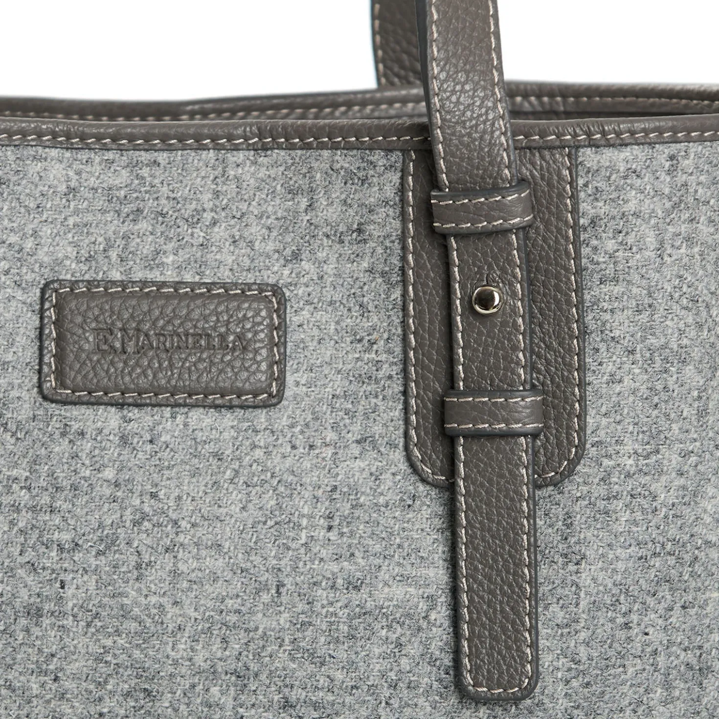 TOTE BAG MIDI GRIGIO CHIARO In lana e pelle