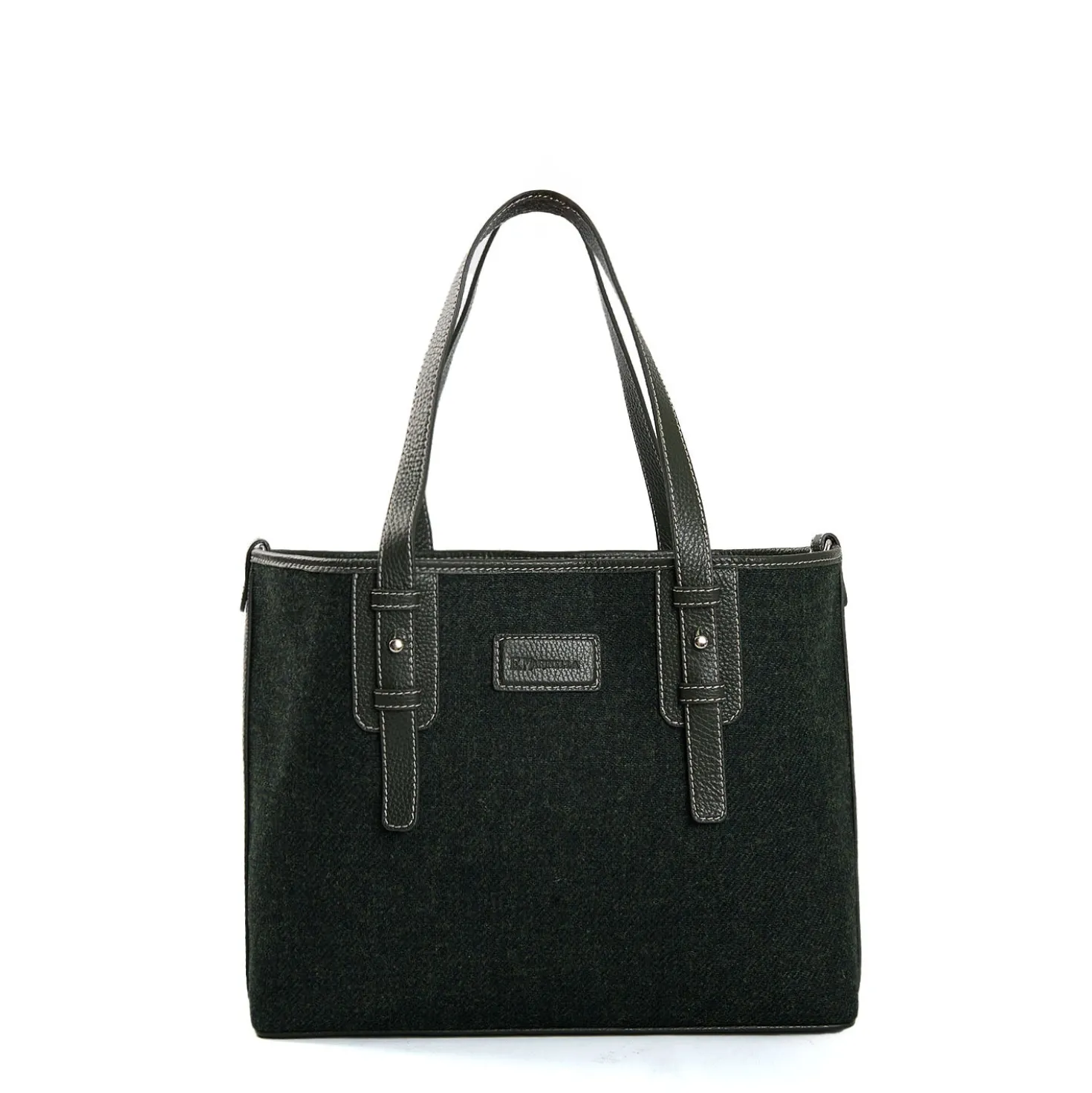 TOTE BAG MIDI VERDE SCURO In lana e pelle