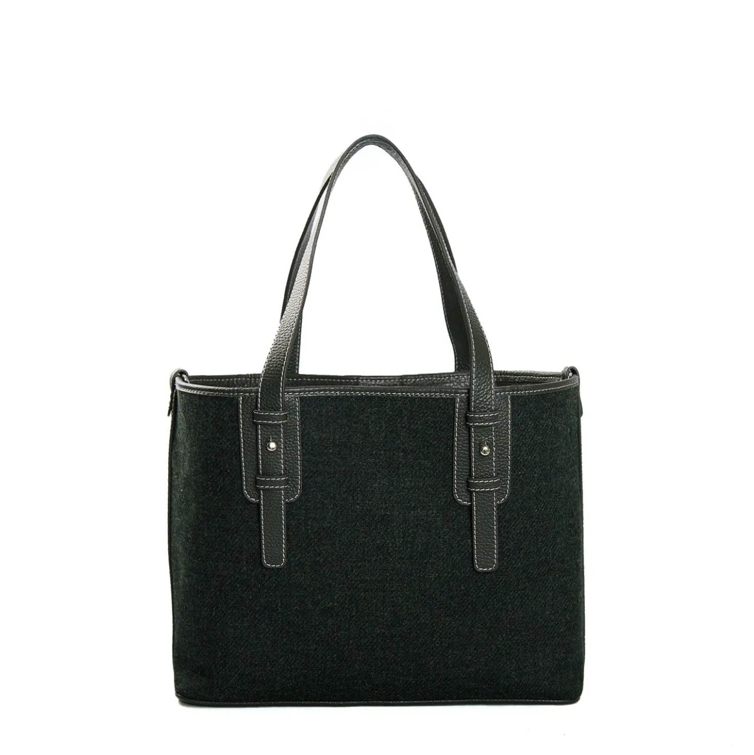 TOTE BAG MIDI VERDE SCURO In lana e pelle