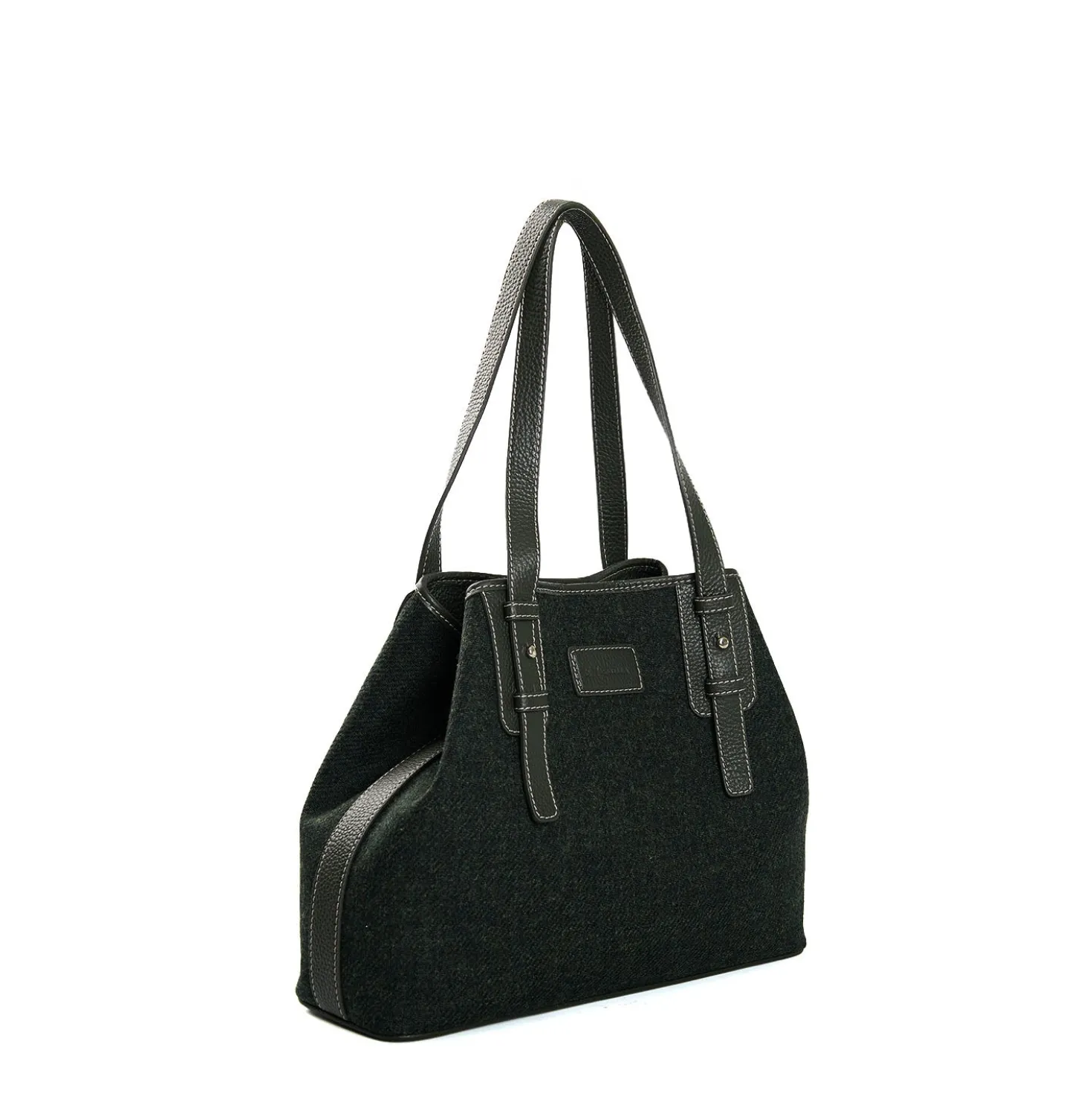 TOTE BAG MIDI VERDE SCURO In lana e pelle