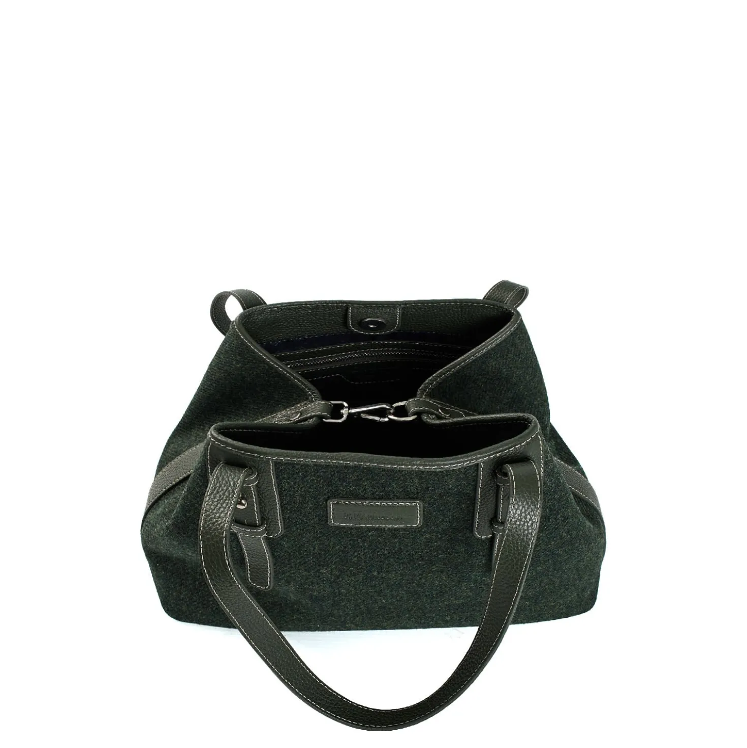 TOTE BAG MIDI VERDE SCURO In lana e pelle