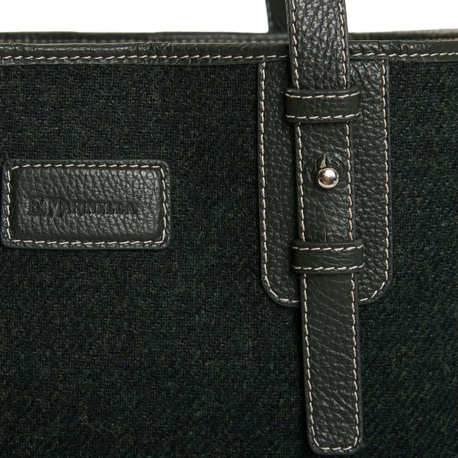 TOTE BAG MIDI VERDE SCURO In lana e pelle