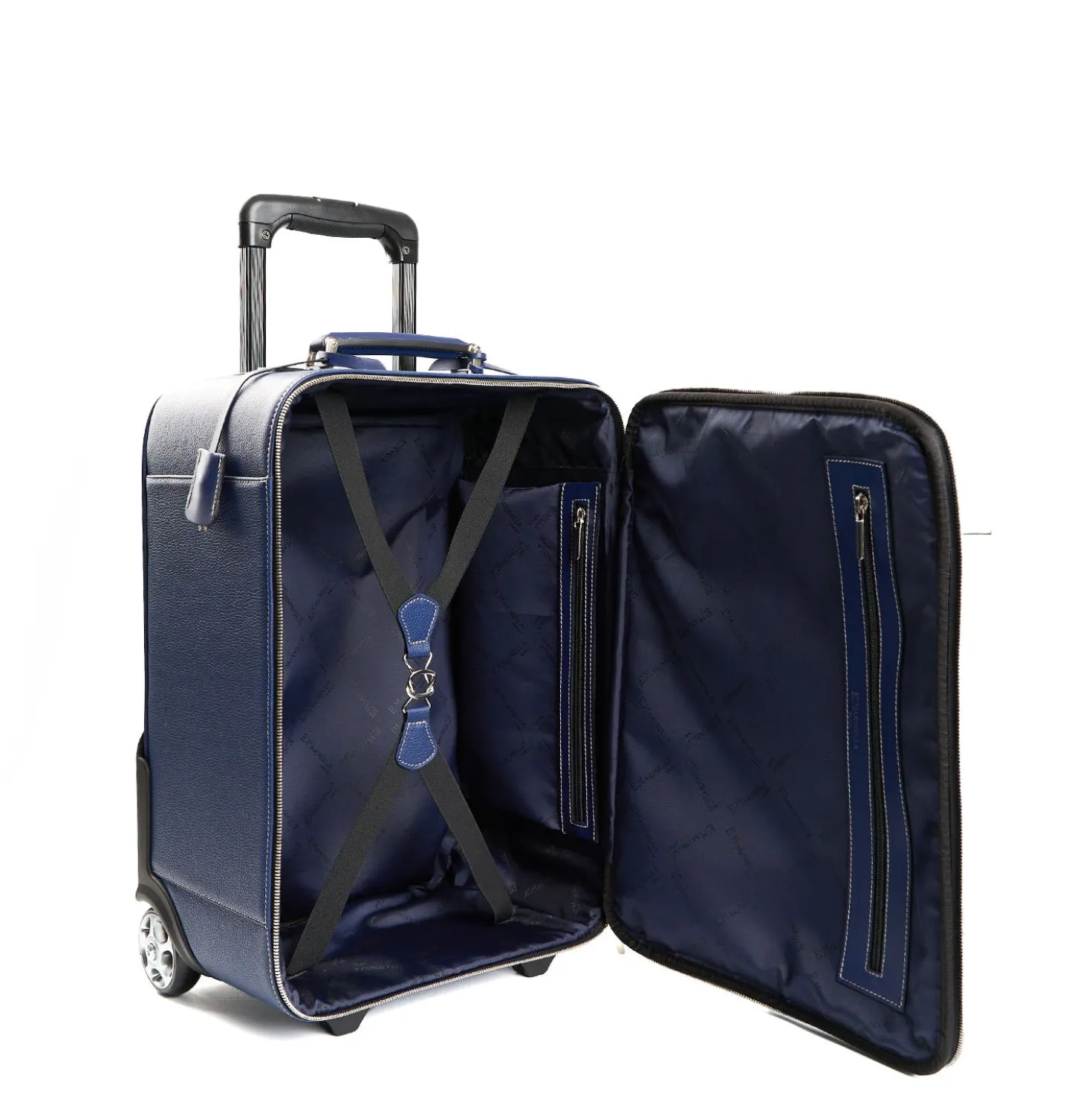 TROLLEY SEMIRIGIDO BLU In pelle martellata