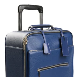 TROLLEY SEMIRIGIDO BLU In pelle martellata